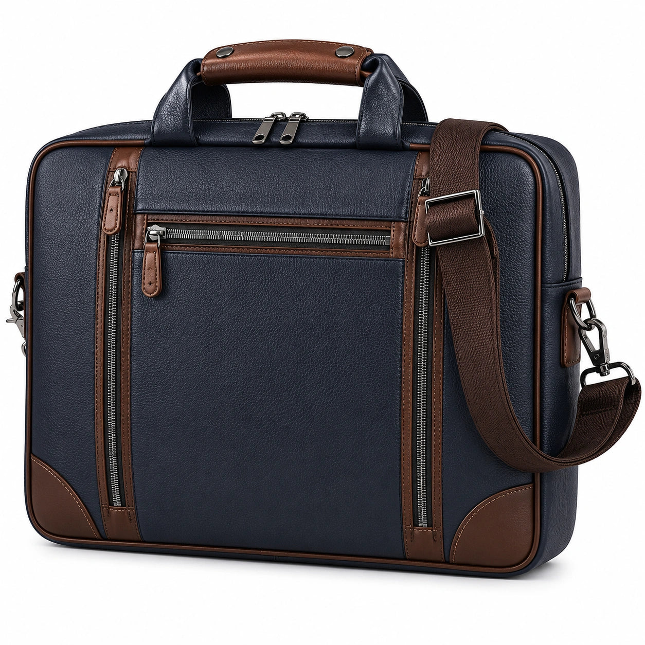 Elegante Herren Aktentasche in Blau und Braun mit Reißverschluss