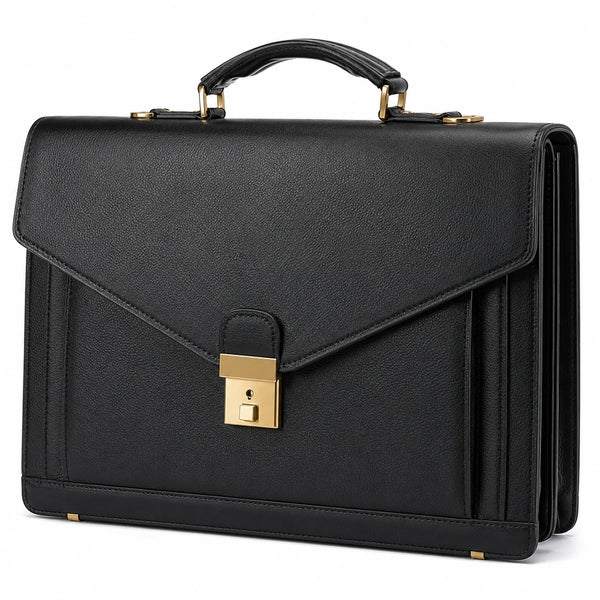 Elegante schwarze Aktentasche mit Goldakzenten und Schnappverschluss
