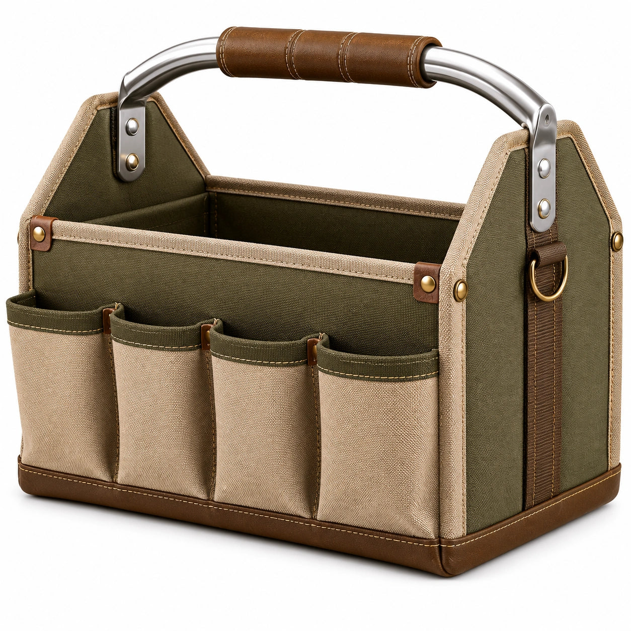 Robuster Werkzeugkasten aus Stoff mit Griff, Olivgrün/Beige, 40x20x30cm