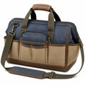 Große Werkzeugtasche Canvas Blau/Braun mit Außentaschen