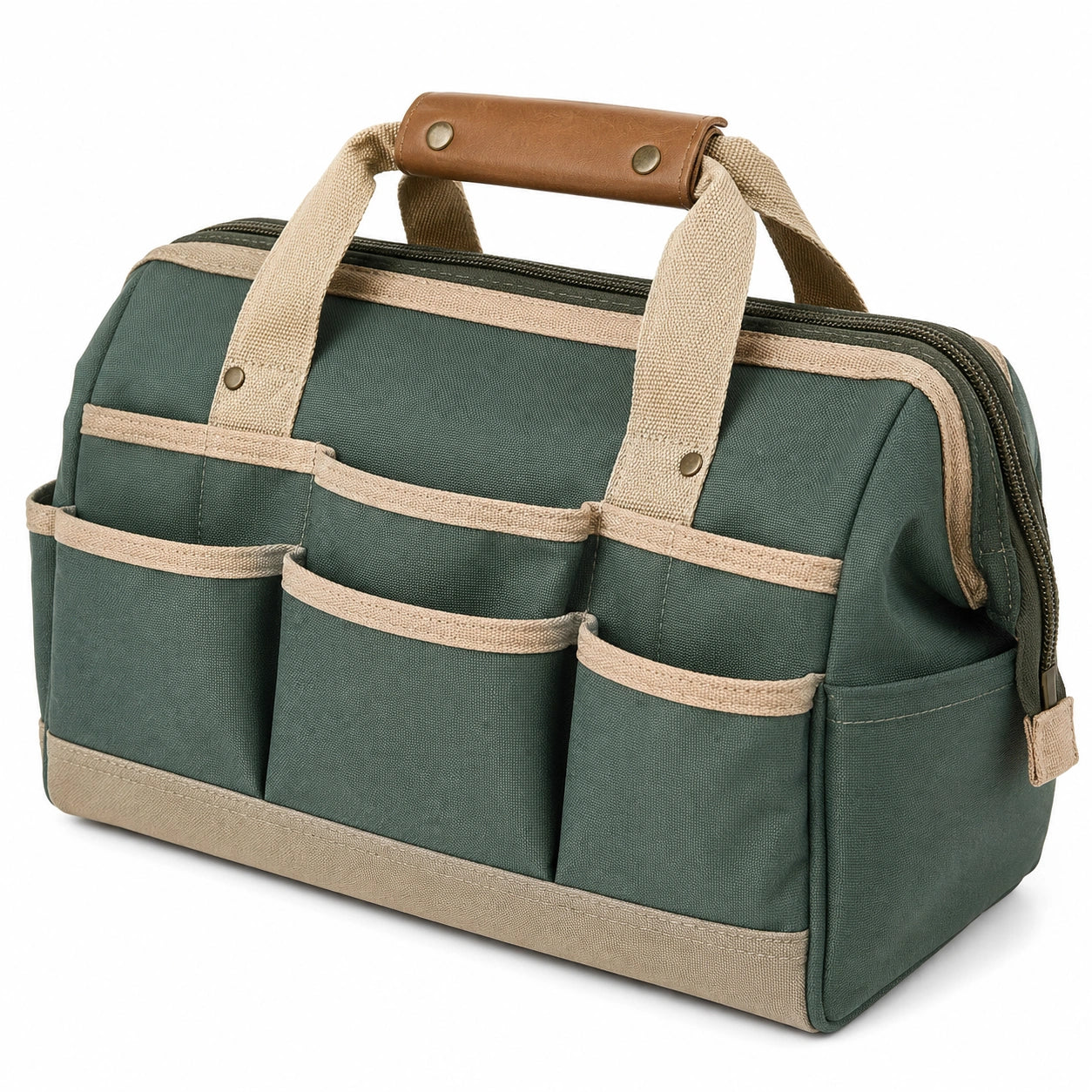 Grüne Canvas-Werkzeugtasche mit Taschen und Griff