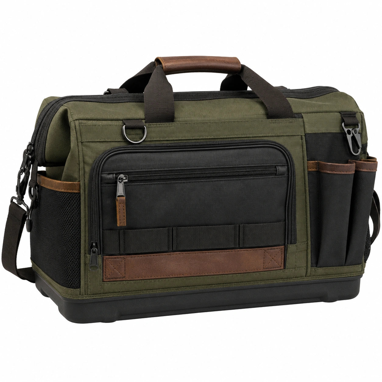 Strapazierfähige Werkzeugtasche mit Lederakzenten Schwarz/Grün