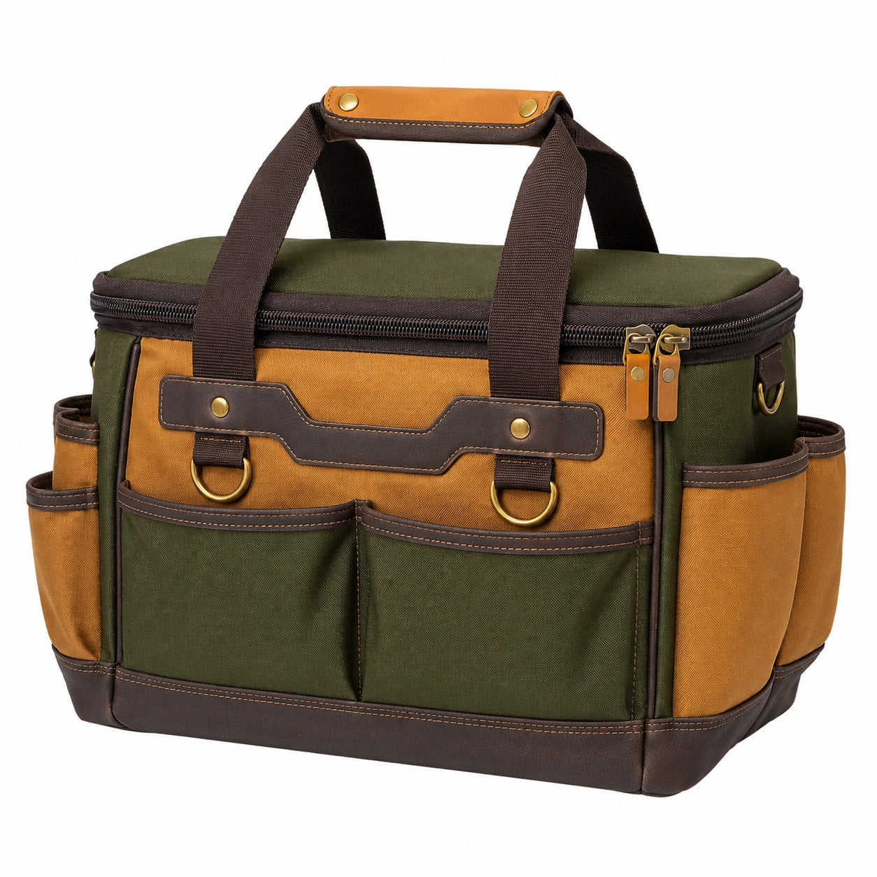 Robuste Werkzeugtasche Oliv/Braun mit Mehreren Fächern