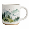 Keramikbecher mit Landschaftsmotiv Wald und Berg, 350ml