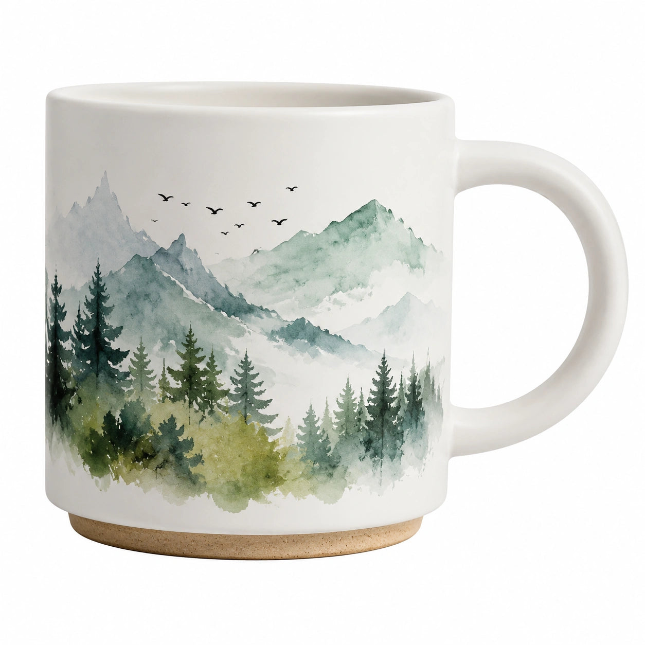 Keramikbecher mit Landschaftsmotiv Wald und Berg, 350ml