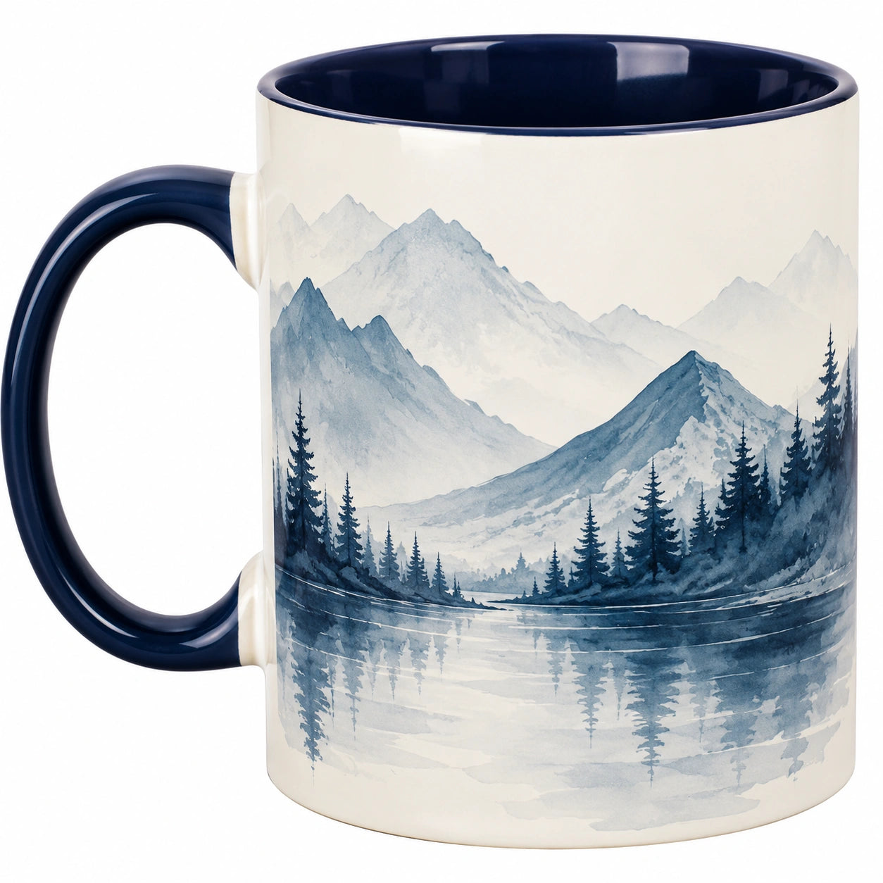 Keramikbecher mit Berglandschaft 350ml Blau/Weiß