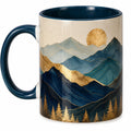 Keramiktasse mit Bergmotiv 350ml in Blau und Gold