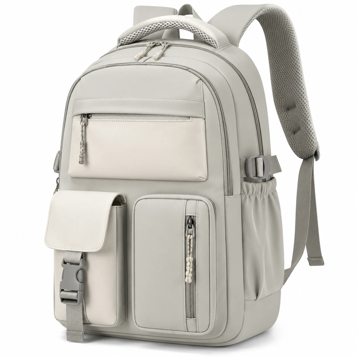 Großer Laptop-Rucksack für Herren, Hellgrau, mit mehreren Taschen