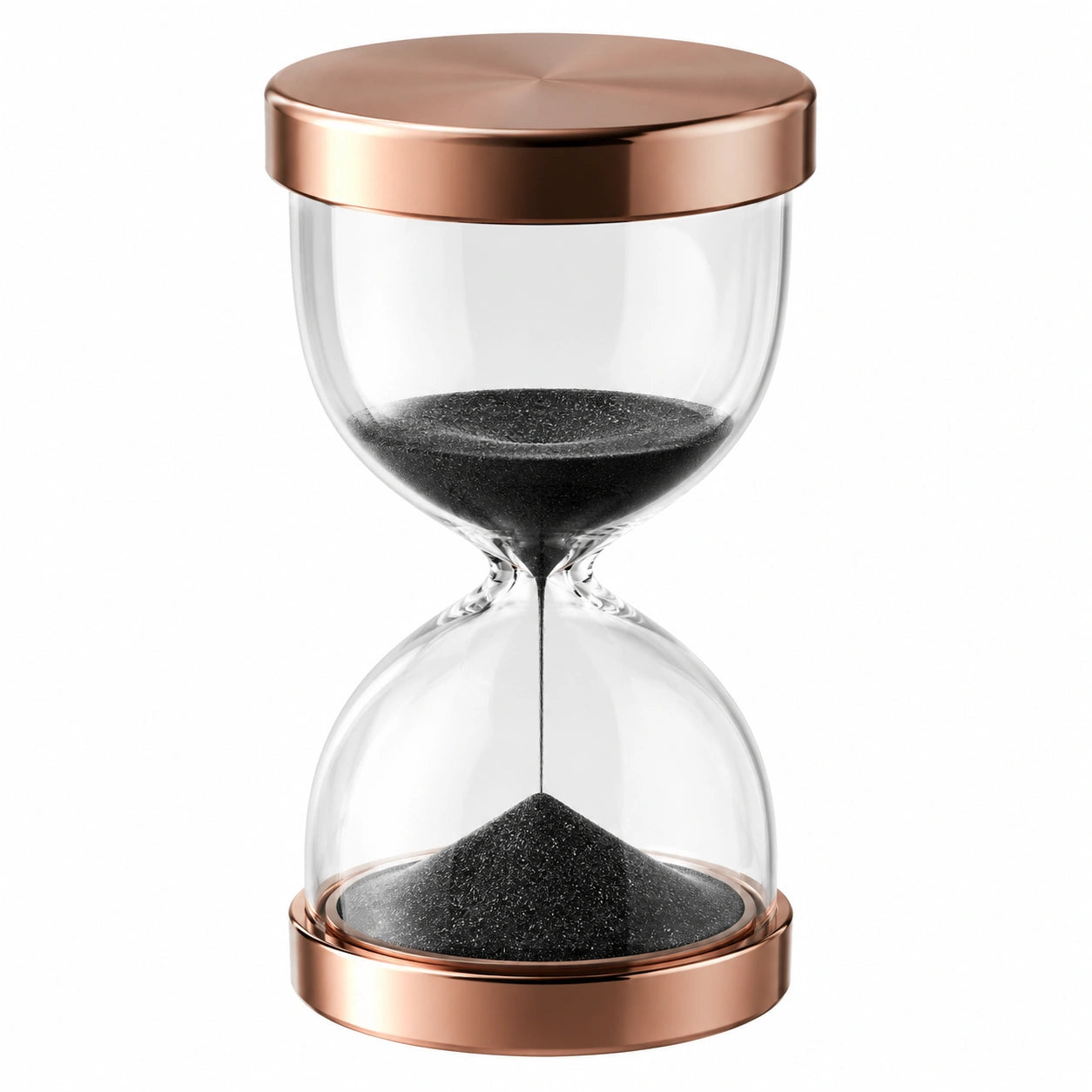 Elegante Sanduhr 60 Minuten aus Glas mit Kupfer und schwarzem Sand