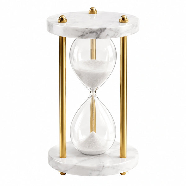 Dekorative Sanduhr mit weißem Marmor und goldenen Akzenten