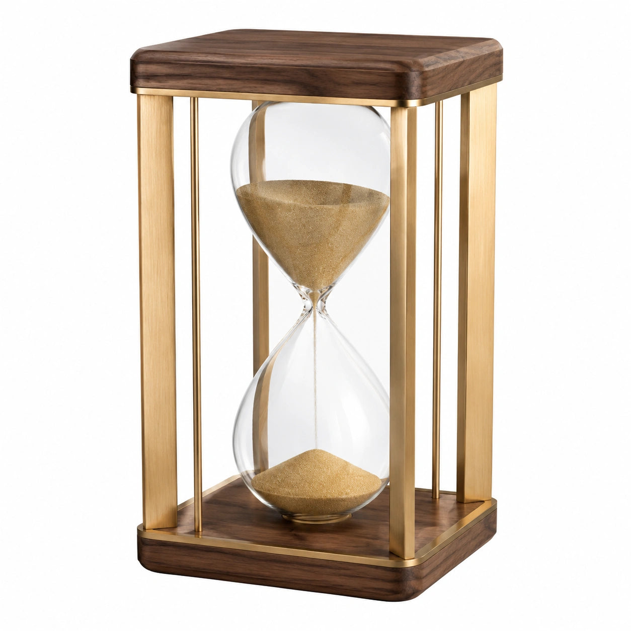 Elegante Sanduhr mit Holzrahmen und goldenen Akzenten