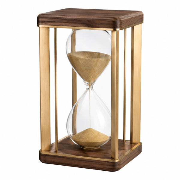 Elegante Sanduhr mit Holzrahmen und goldenen Akzenten