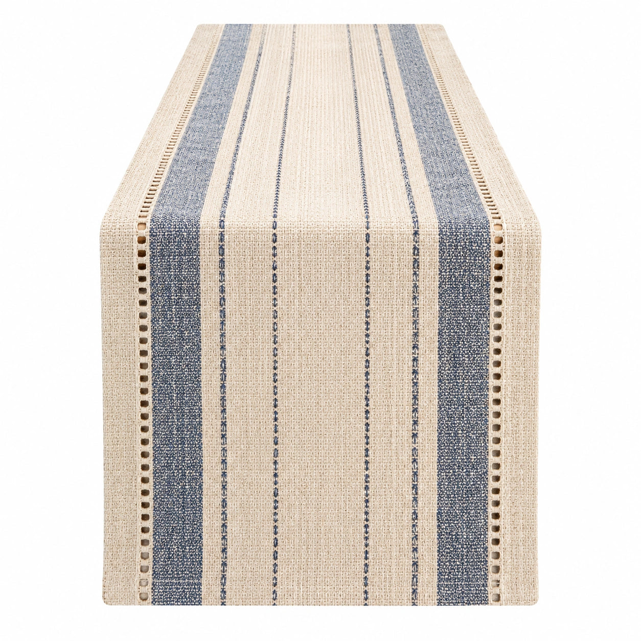 Gestreifter Tischläufer Beige und Blau, 180x40 cm