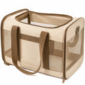 Faltbare Haustier Transporttasche Beige und Braun mit Netzstoff