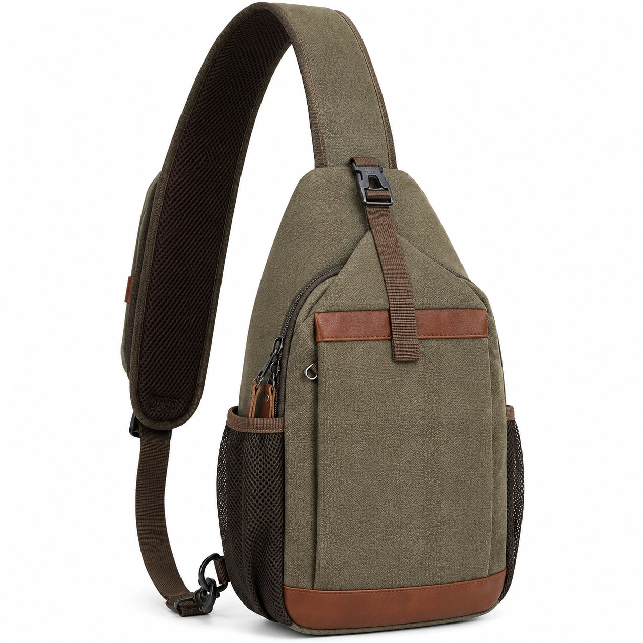 Khaki Umhängetasche für Herren mit Lederdetails